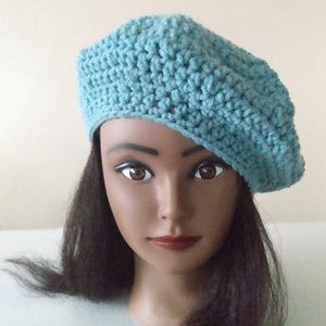 SALE! Serenity and Luxe | Artic Blue Cher Beret Crochet Hat | ONE SIZE